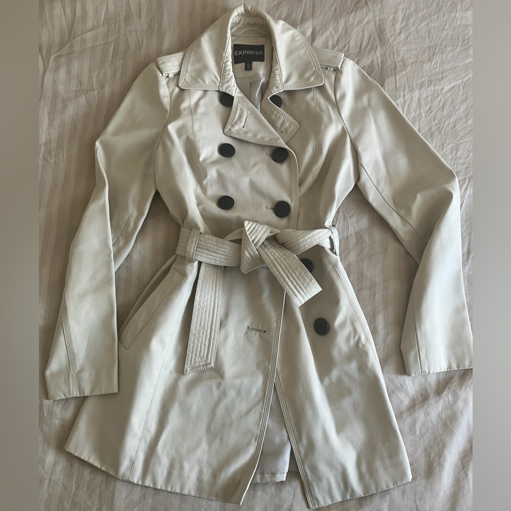 Express Women's Cream Double-Breasted Trench Coat
